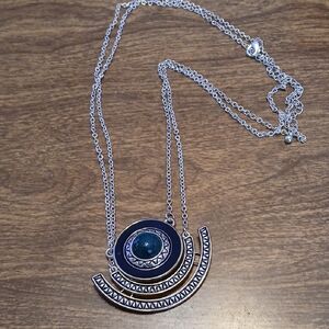Chic Silver and Blue Geometric Necklace